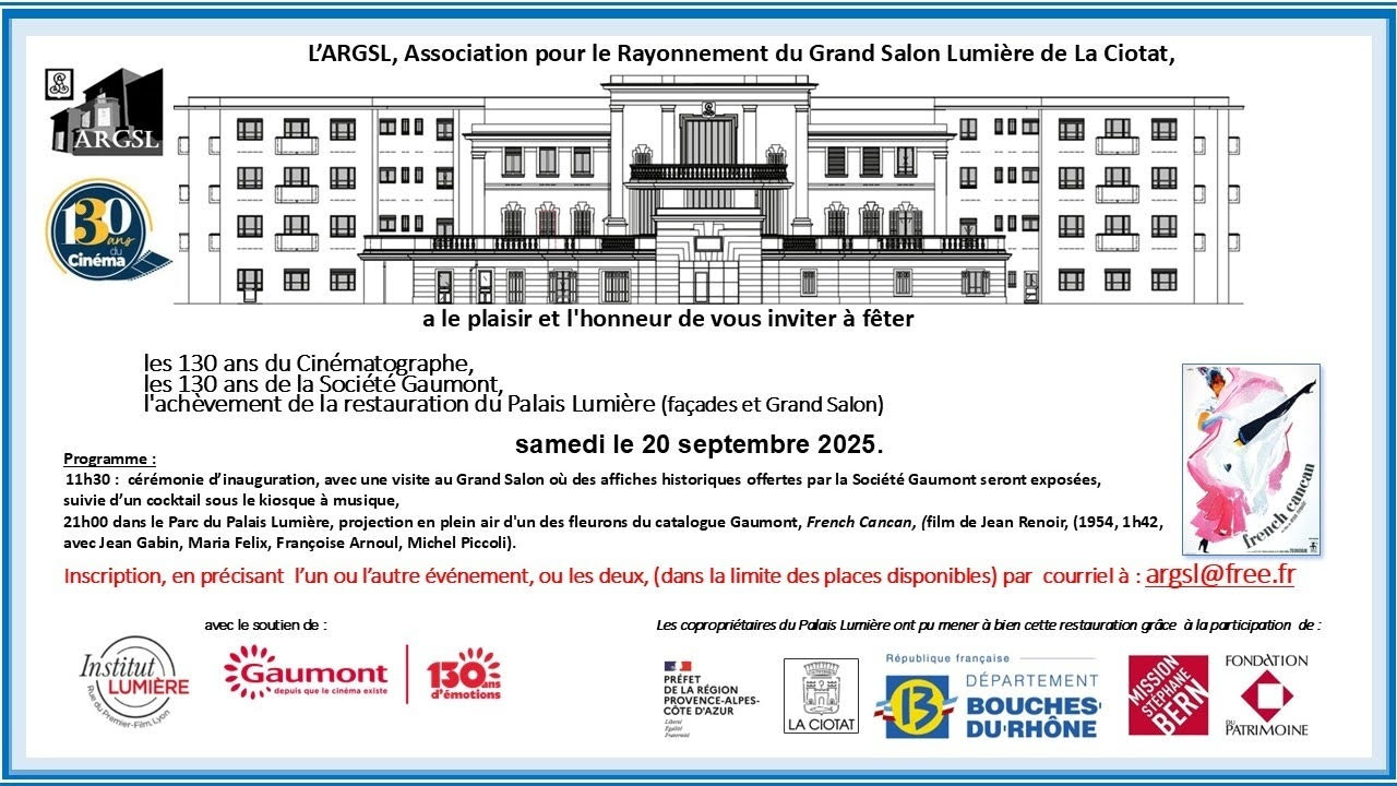 Invitation 130 du cinéma au Palais Lumière La Ciotat